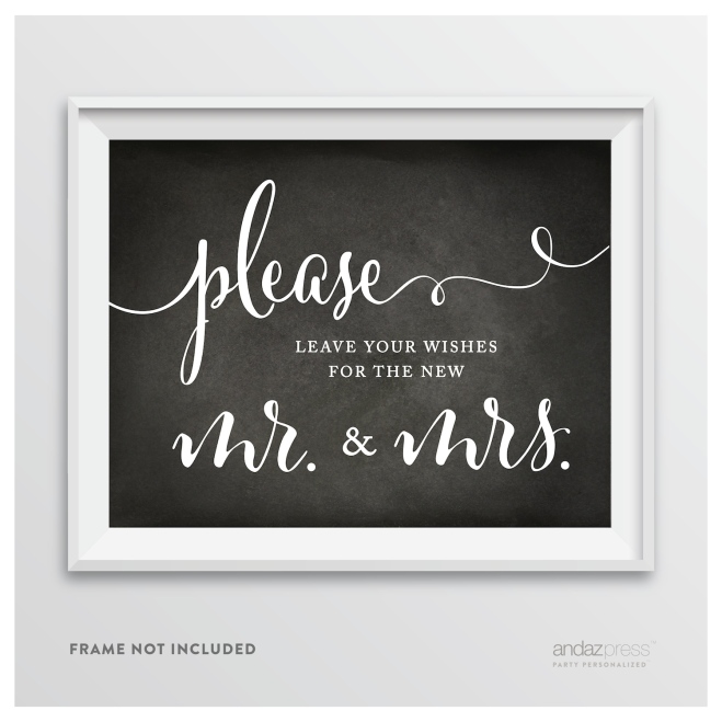 AP10325 Andaz Press Wedding Party Signs, Vintage Chalkboard Print, 8.5-inch x 11-inch, Please Leave Your Wishes for the New Mr. & Mrs