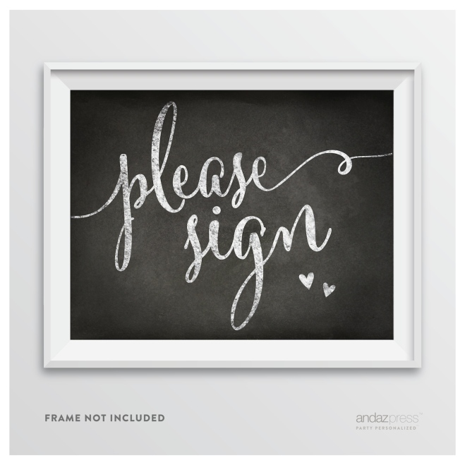 AP10326 Andaz Press Wedding Party Signs, Vintage Chalkboard Print, 8.5-inch x 11-inch, Please Sign