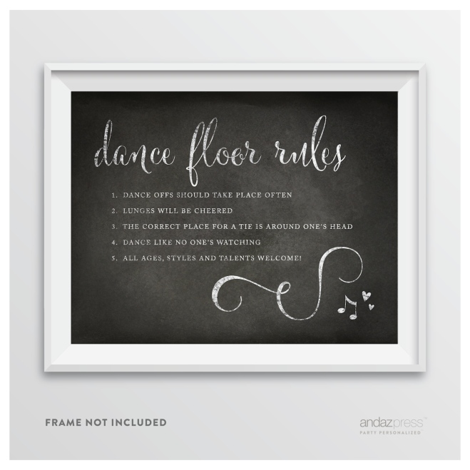 AP10333 Andaz Press Wedding Party Signs, Vintage Chalkboard Print, 8.5-inch x 11-inch, Dance Floor Rules