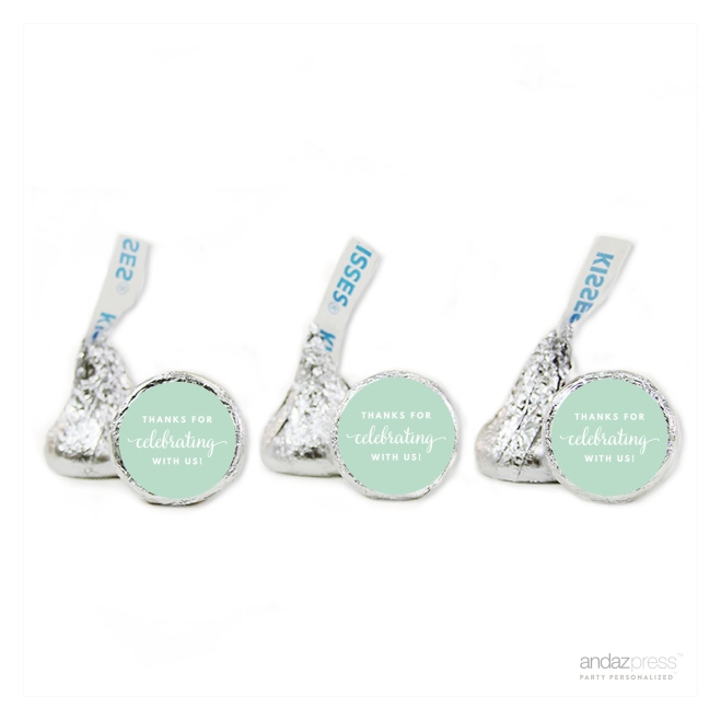 AP57807 Andaz Press Chocolate Drop Labels Trio, Fits Hershey's Kisses, Thanks for Celebrating With Us, Mint Green