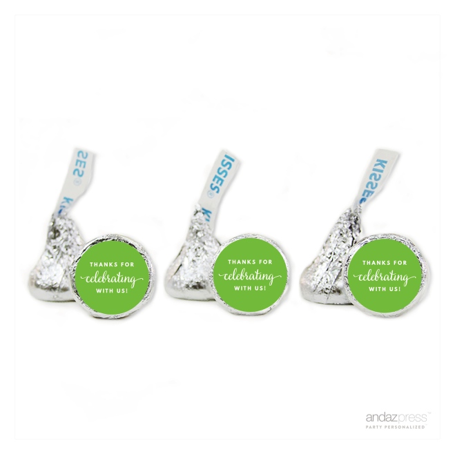 AP57808 Andaz Press Chocolate Drop Labels Trio, Fits Hershey's Kisses, Thanks for Celebrating With Us, Kiwi Green