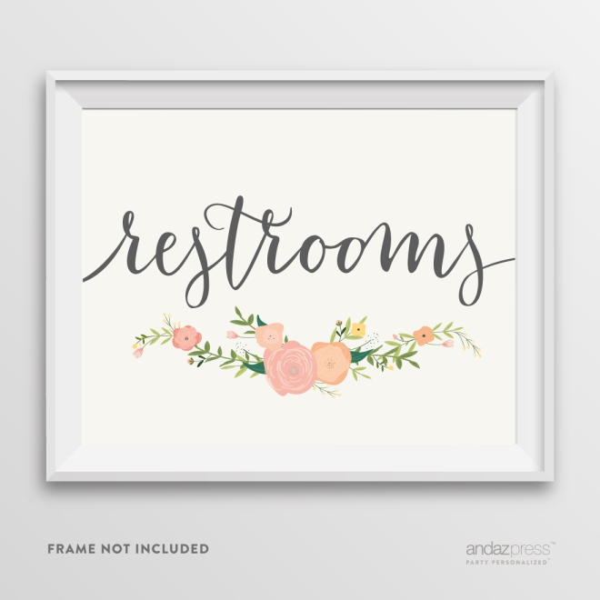 AP10796-Andaz-Press-Wedding-Party-Signs,-Watercolor-Floral-Roses-Print,-8.5-inch-x-11-inch,-Restroom,-1-Pack---NEW