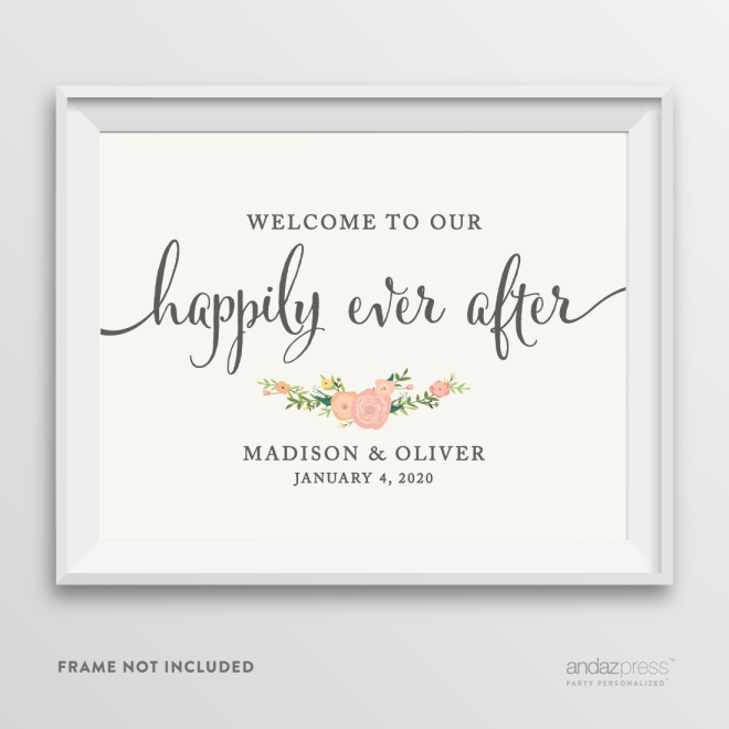 AP10832-Andaz-Press-Personalized-Wedding-Party-Signs,-Watercolor-Floral-Roses-Print,-8.5-inch-x-11-inch,-Welcome-to-our-Happily-Ever-After,-1-Pack,-Custom-Made-Any-Names