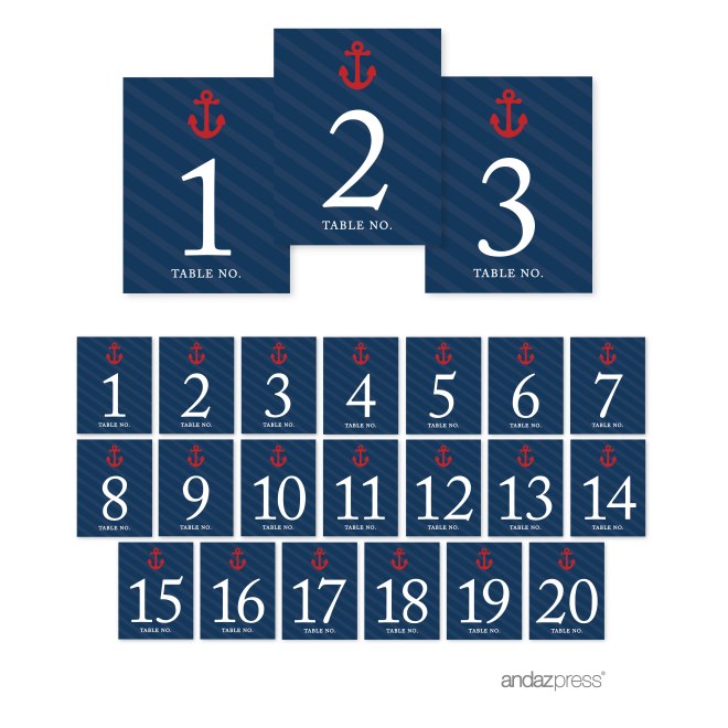 AP57772 Andaz Press Nautical Baby Shower Collection, Table Numbers 1 - 20 on Perforated Paper, Party _ Co Style, 1-Set, For Ocean Sailor Bon Voyage Adventure Inspired Themed Table Settings, Decor, Decorations 4-01