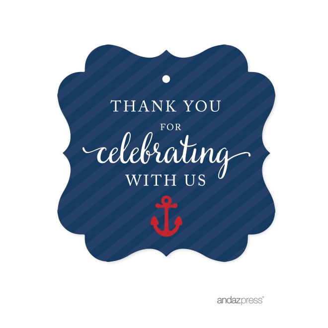 AP57777 Andaz Press Nautical Baby Shower Collection, Fancy Frame Gift Tags, Thank You for Celebrating with Us, 24-pack, For Themed Party Favors, Gifts, Decorations-01