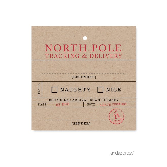 AP58269 Andaz Press Christmas Collection, Square Gift Tags, North Pole Tracking, 24-Pack-01