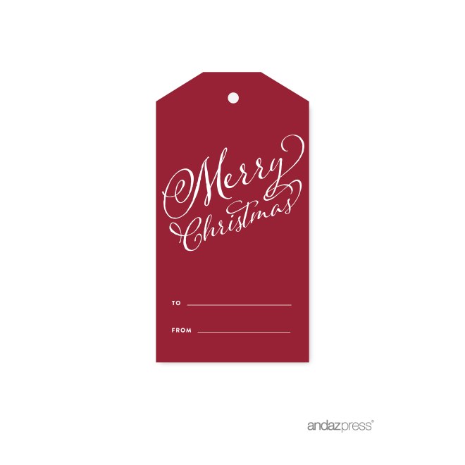 AP58275 Andaz Press Christmas Collection, Classic Gift Tags, Stylized Merry Christmas To From, Red, 12-Pack