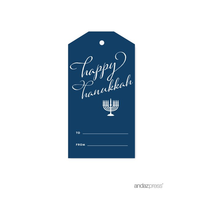 AP58278 Andaz Press Christmas Collection, Classic Gift Tags, Stylized Happy Hanukkah To From, 12-Pack 2