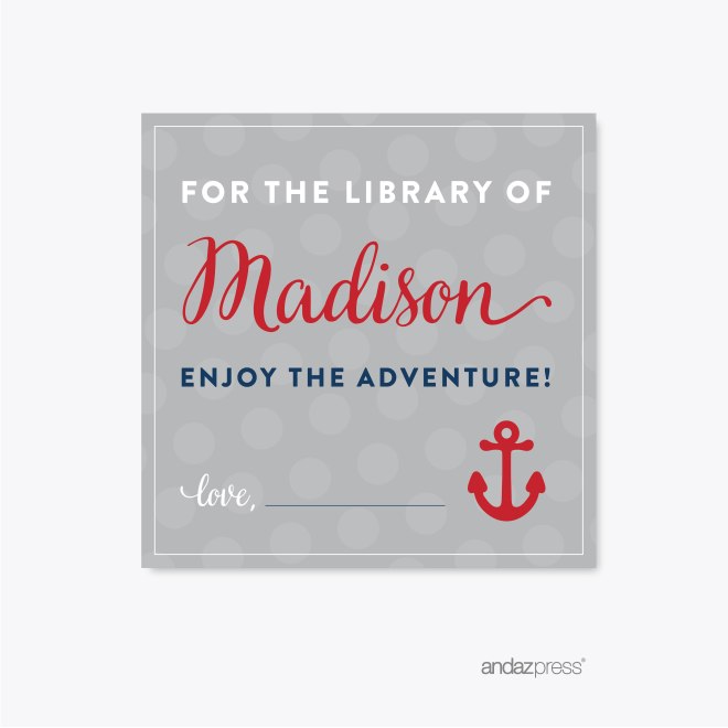 APC57768 Andaz Press Nautical Baby Shower Collection, Personalized For the Library of Madison Square Label Stickers, 40-pack-01