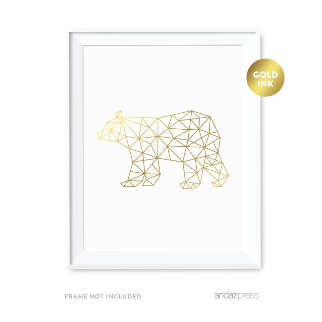AP12802 Andaz Press Geometric Origami Wall Art Collection, Metallic Gold Ink, Bear, 8.5x11-inch, 1-Pack-01