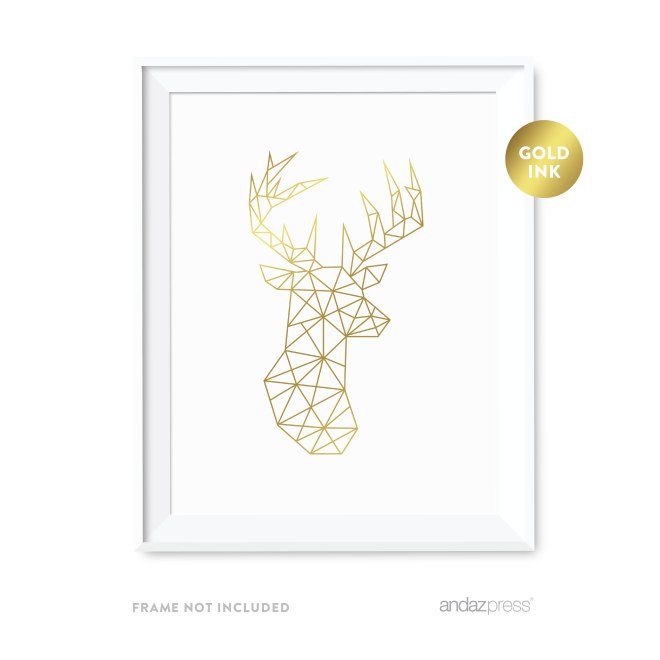 AP12805 Andaz Press Geometric Origami Wall Art Collection, Metallic Gold Ink, Deer, 8.5x11-inch, 1-Pack-01