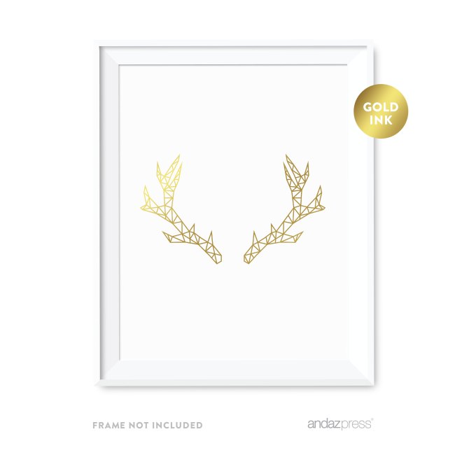 AP12806 Andaz Press Geometric Origami Wall Art Collection, Metallic Gold Ink, Deer Antlers, 8.5x11-inch, 1-Pack-01