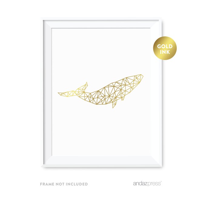 AP12809 Andaz Press Geometric Origami Wall Art Collection, Metallic Gold Ink, Breaching Whale, 8.5x11-inch, 1-Pack-01-01