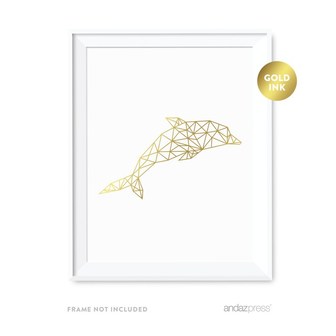 AP12810 Andaz Press Geometric Origami Wall Art Collection, Metallic Gold Ink, Dolphin, 8.5x11-inch, 1-Pack-01
