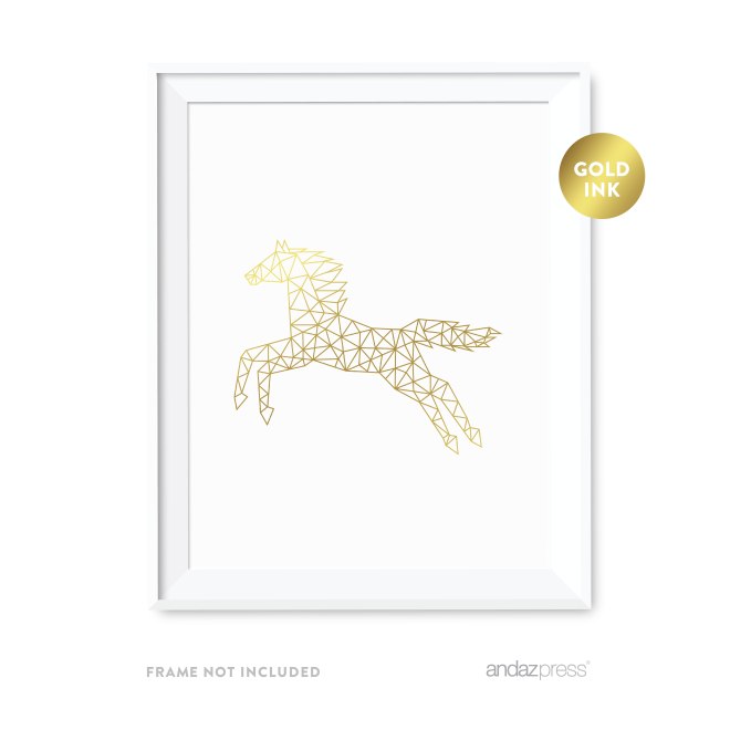 AP12815 Andaz Press Geometric Origami Wall Art Collection, Metallic Gold Ink, Horse, 8.5x11-inch, 1-Pack