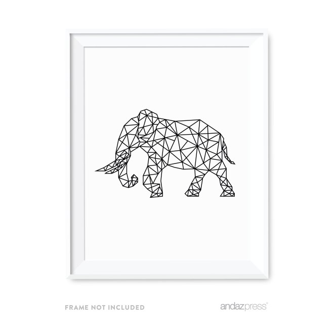 AP12821 Andaz Press Geometric Origami Wall Art Collection, Black and White Minimalist Print, Elephant, 8.5x11-inch, 1-Pack