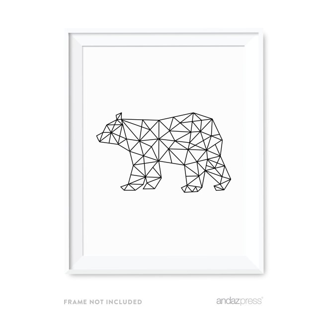 AP12823 Andaz Press Geometric Origami Wall Art Collection, Black and White Minimalist Print, Bear, 8.5x11-inch, 1-Pack-01