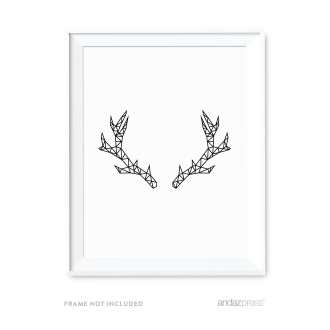 AP12827 Andaz Press Geometric Origami Wall Art Collection, Black and White Minimalist Print, Deer Antlers, 8.5x11-inch, 1-Pack