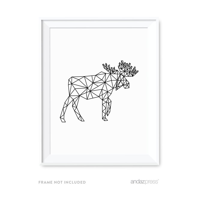 AP12828 Andaz Press Geometric Origami Wall Art Collection, Black and White Minimalist Print, Elk Moose, 8.5x11-inch, 1-Pack-01