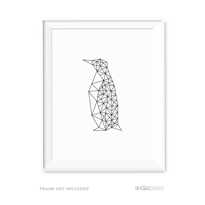 AP12829 Andaz Press Geometric Origami Wall Art Collection, Black and White Minimalist Print, Penguin, 8.5x11-inch, 1-Pack-01