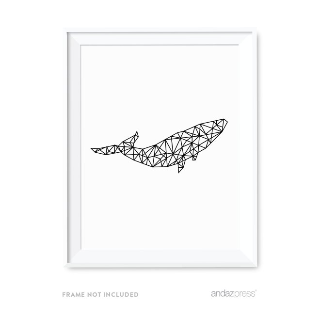 AP12830 Andaz Press Geometric Origami Wall Art Collection, Black and White Minimalist Print, Breaching Whale, 8.5x11-inch, 1-Pack-01