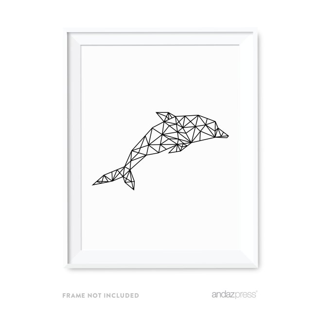 AP12831 Andaz Press Geometric Origami Wall Art Collection, Black and White Minimalist Print, Dolphin, 8.5x11-inch, 1-Pack