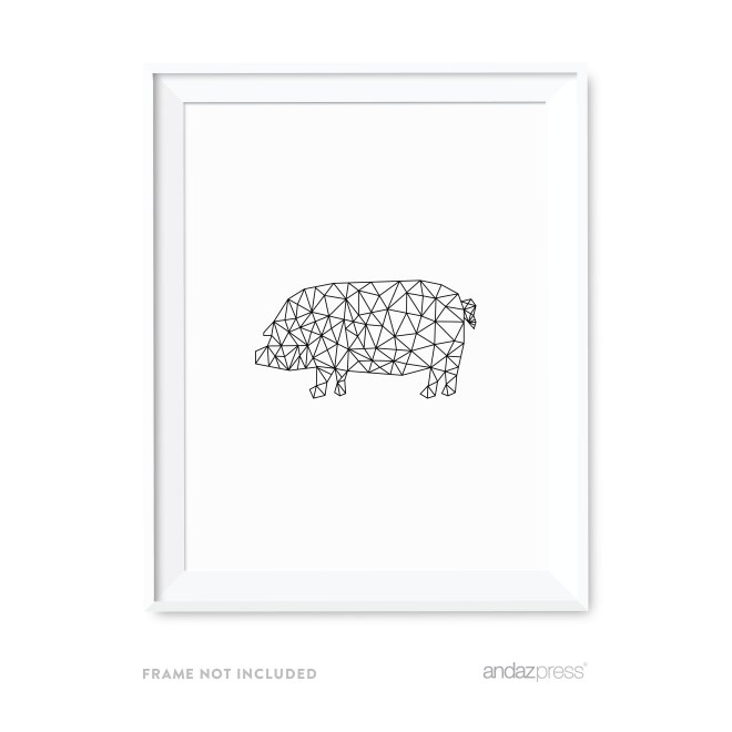 AP12838 Andaz Press Geometric Origami Wall Art Collection, Black and White Minimalist Print, Pig, 8.5x11-inch, 1-Pack-01