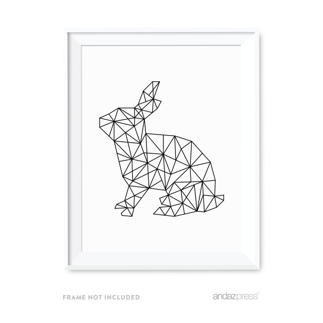AP12840 Andaz Press Geometric Origami Wall Art Collection, Black and White Minimalist Print, Rabbit, 8.5x11-inch, 1-Pack-01